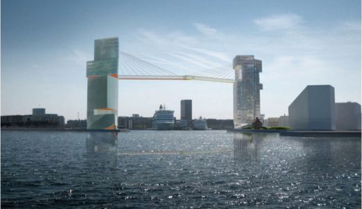 港を跨ぐ高さ65メートルの自転車・歩道により連結されたコペンハーゲンの高層ビルがカッコイイ！