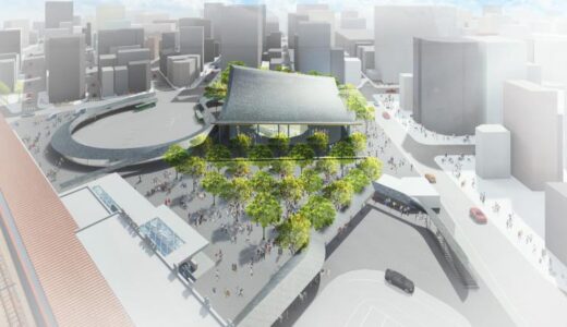 神戸駅前広場の再整備後のデザイン発表！湊川神社と調和する『大屋根』や約1,100台を収容する『地下タワー式駐輪場』を整備