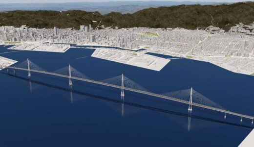 大阪湾岸道路西伸部の世界最大級の連続斜張橋・海上部長大橋（新港・灘浜航路部）の基本構造が決定！橋長2739ｍ、主塔は最高213ｍに到達