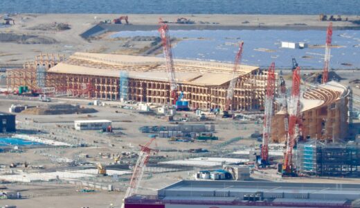2025年大阪関西万博 （仮称）夢洲メイン会場建設工事の最新状況 23.10 ついに「大屋根（リング）」が姿を表し始める！