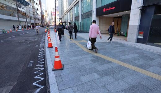 『なんさん通り』の電柱電線類地中化・歩道リニューア工事が進行中！南海なんば駅前広場改造計画の状況 24.11