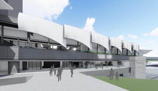 ポートライナ三宮駅リニューアル実施！船の帆をイメージした外観デザインに刷新、ホーム拡張・新駅ビル接続で何が変わるのか？